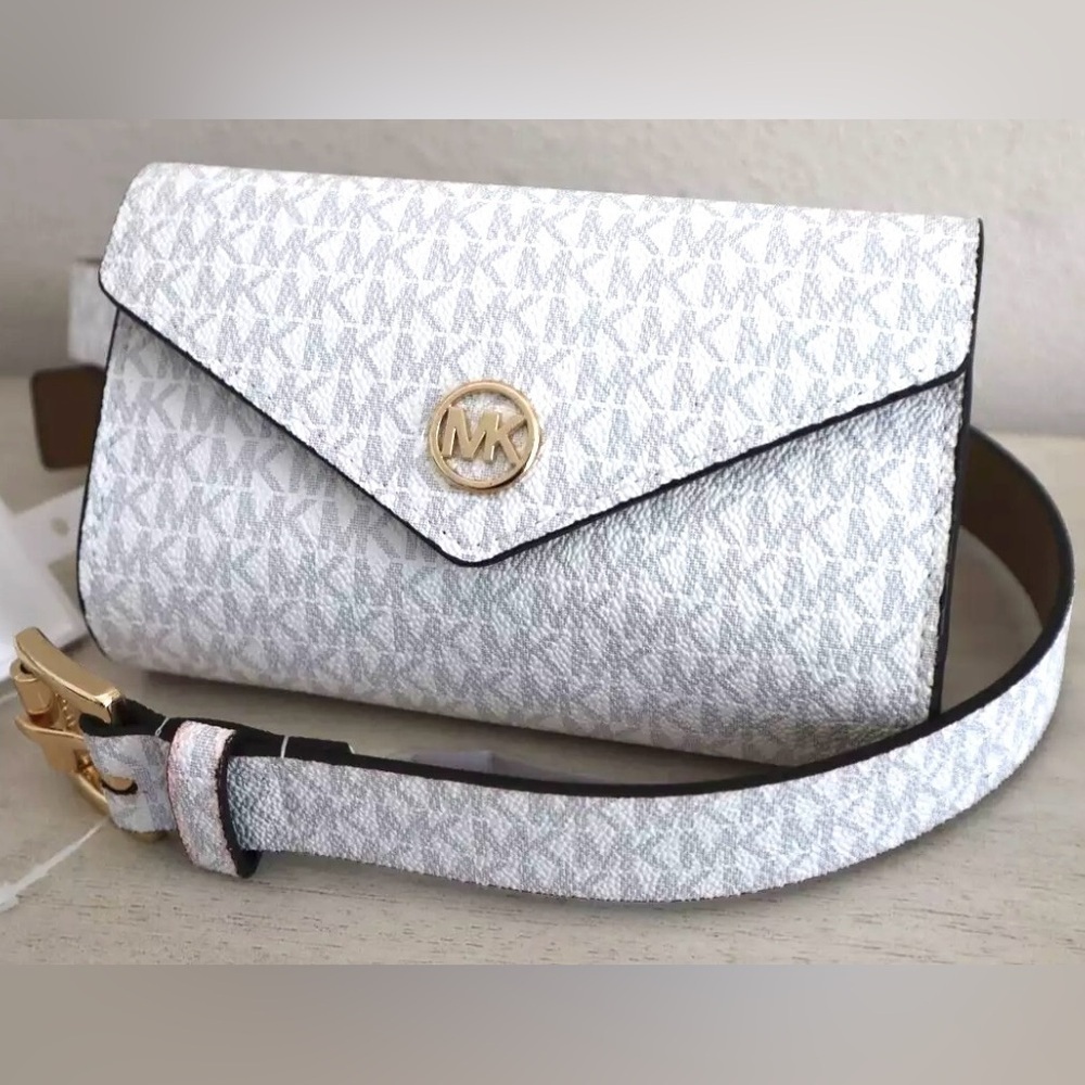 Michael Kors Womens Brown Monogram Adjustable Phone Belt Bag Handbag Size S/M - Picture 11 of 13